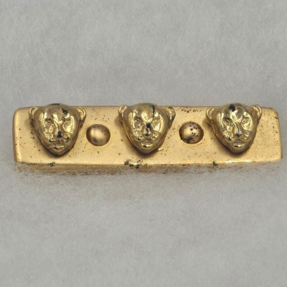 Vintage AJC Gold Tone Lion Drama Mask Brooch Pin Triple Theater Face Greek 2.5"